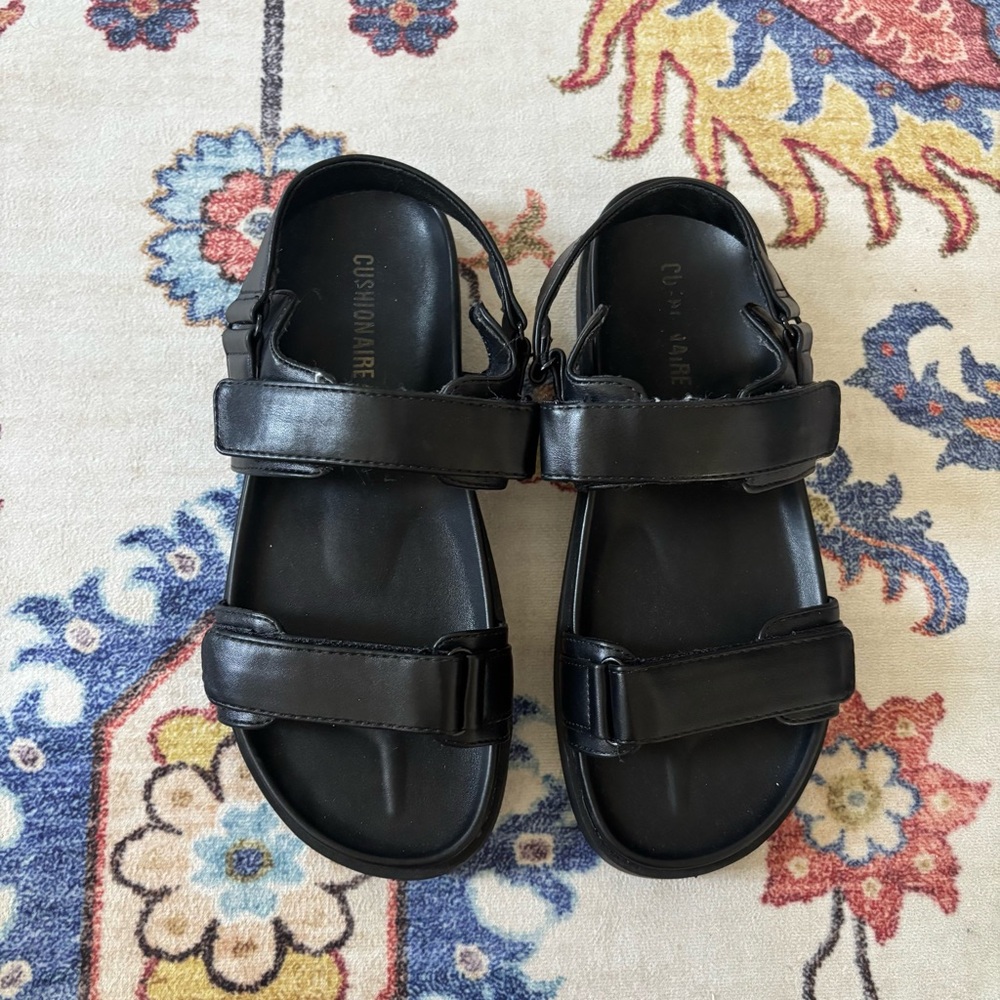 Cushionaire Black Velcro Adjustable Double Strap Slip On Sandals Size 7 - Picture 1 of 6